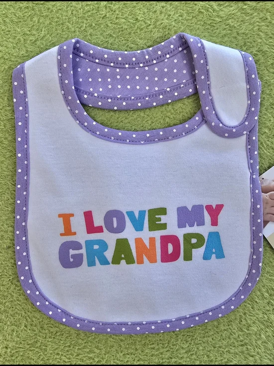 NWT  Baby GIRLS - I LOVE MY GRANDPA BIB - CARTERS White & Purple Polka-dots (Q2)