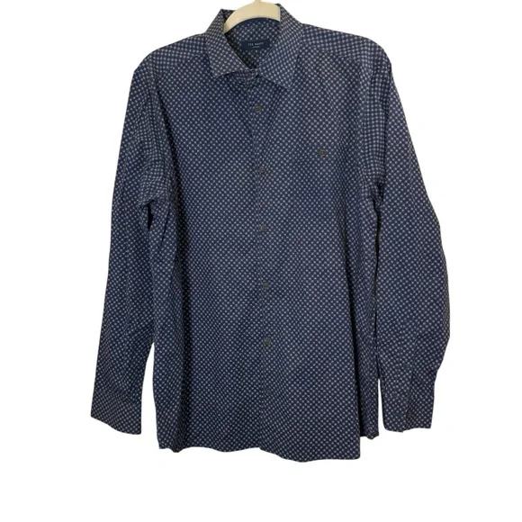 Ted Baker London Men’s Cotton Elastane Navy Geometric Button Down Shirt sz XL