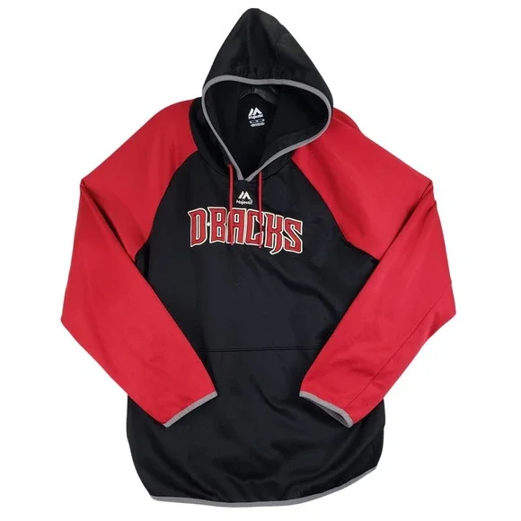 Majestic MLB Arizona Diamondbacks Hoodie Mens Large Black Red Raglan Sportswear