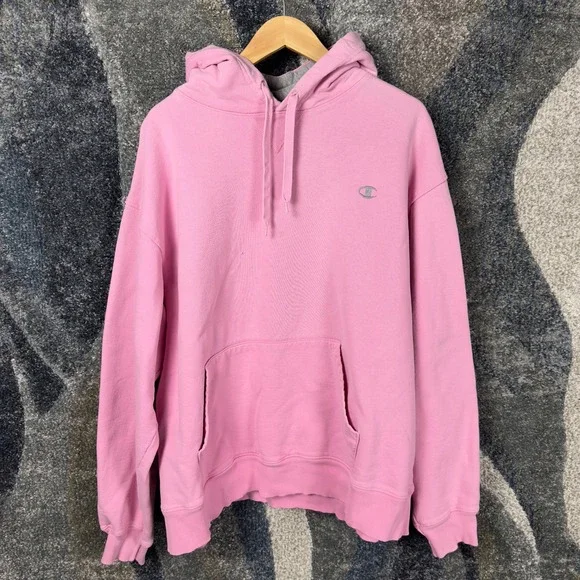 Y2K Champion‎ Pullover Hoodie Mens XL Pink Embroidered Logo Streetwear
