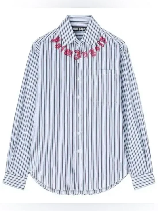 NWTs Palm Angels Logo Print Cotton Button Down Pinstriped Shirt Size 50 | US L