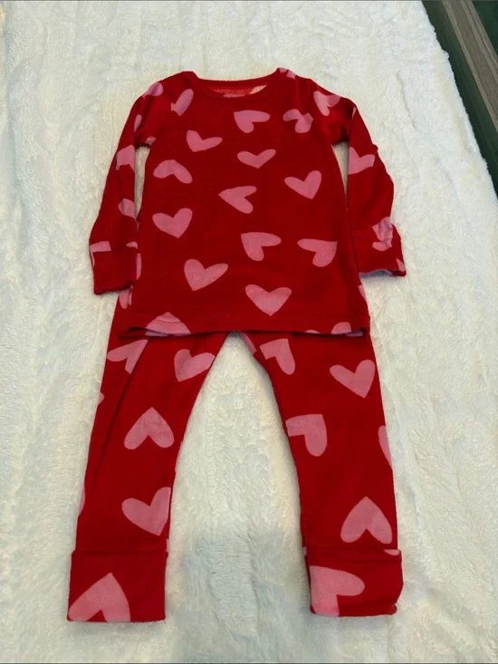Cat & Jack Red Pajama Set with Pink Hearts 2T