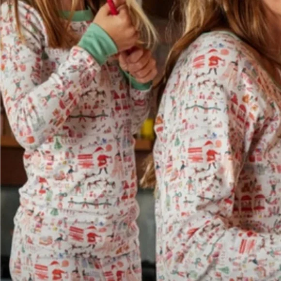 Holiday Print Kids Pajama Set - White with Red & Green