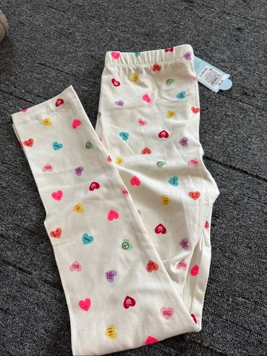 Cat & Jack Cream Pajama Bottoms with Multicolor Heart & Icon Print
