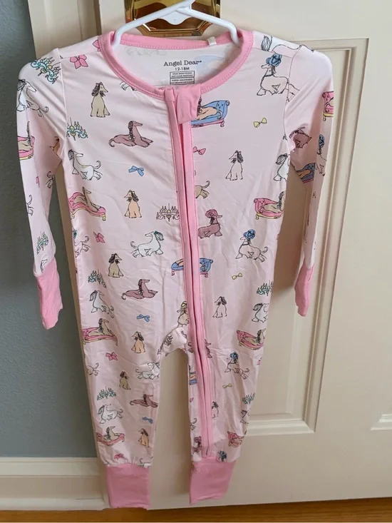 NWT Angel Dear Pink Fancy Pets Dog Print Convertible Foot Romper Pajama