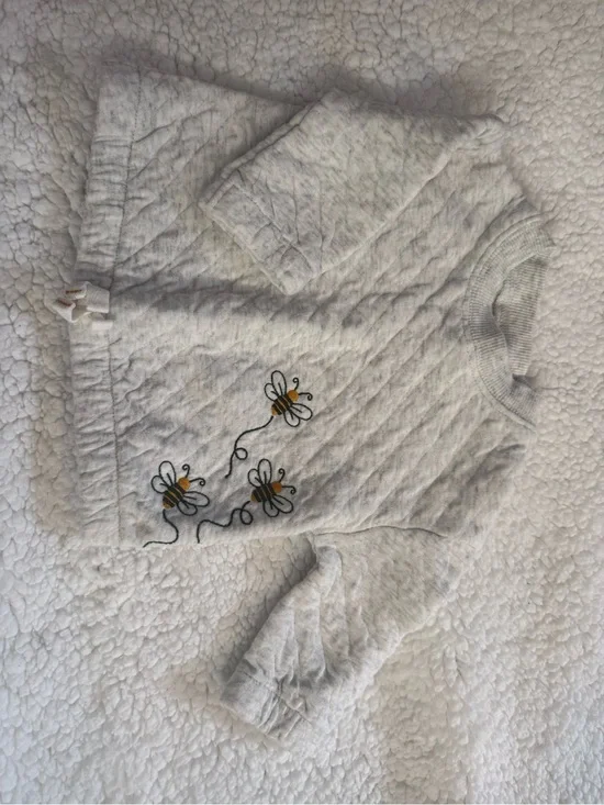 Carter's Light Gray Quilted Sweatshirt with Yellow Bee Embroidery