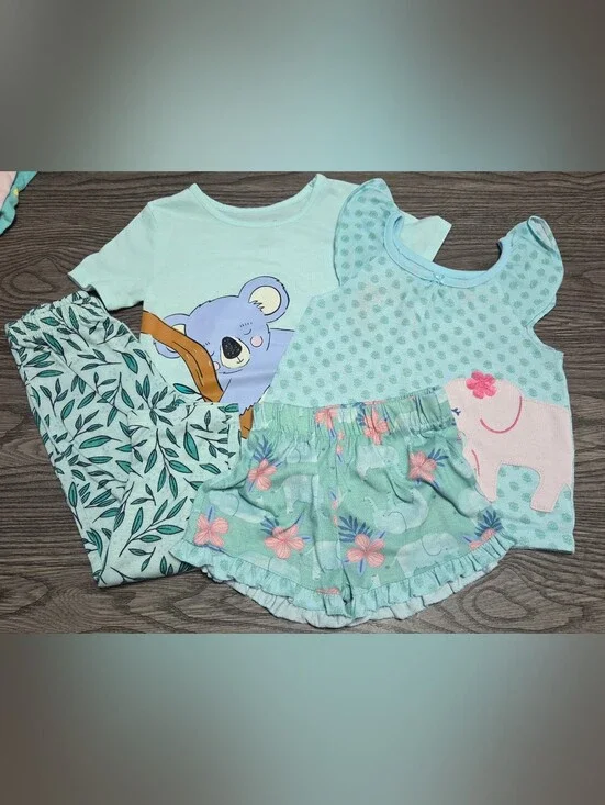Carter's Mint Green and Pink Girls Pajama Set with Koala & Elephant