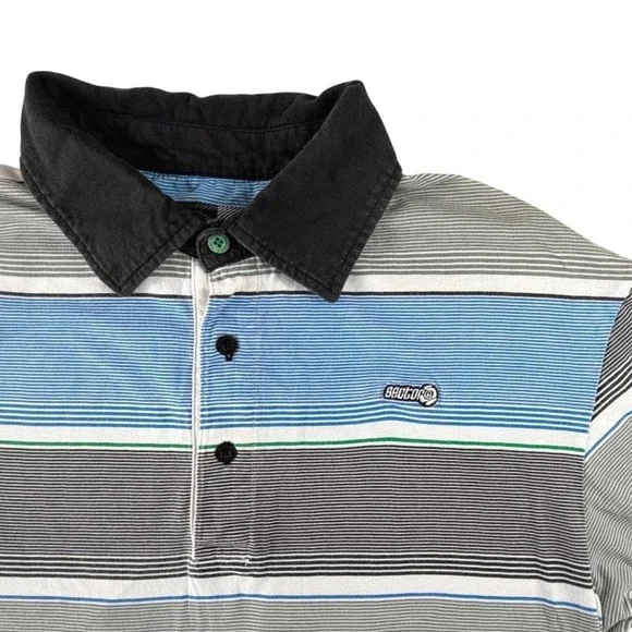 Sector 9 Mens Striped Polo Shirt Short Sleeve Blue Grey Black‎ Skate Size Medium