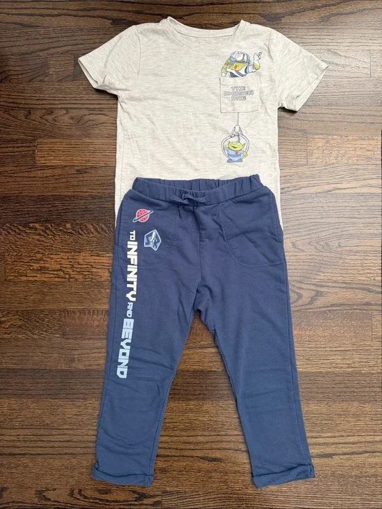 Disney Two-Piece Pajama Set in Gray and Navy with Toy Story Graphics