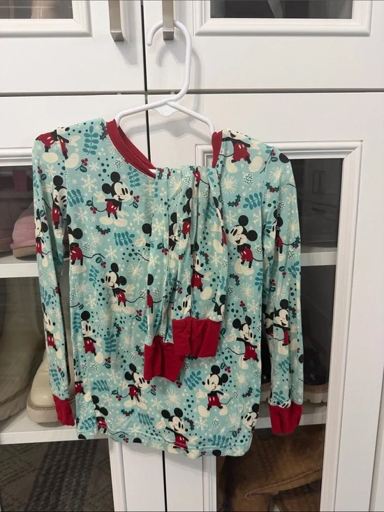 Little Sleepies Mint Green Mickey Mouse Red Trim Pajama Set