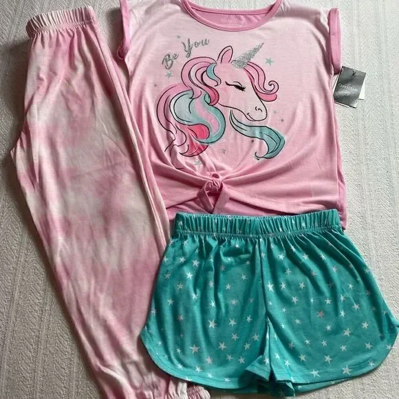 Cuddl Duds Girl’s Small (6/6X) Top, Shorts & Pants Pajama Set