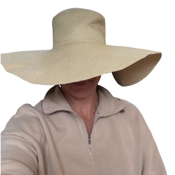Sun Hat Women Tan Wide Floppy Brim Straw Boho Summer Beach SIZE‎ OS