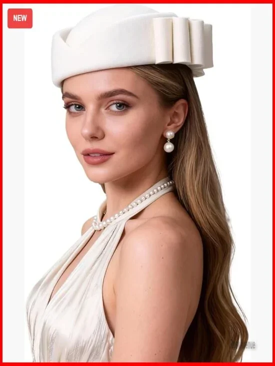 Vintage Wool Pillbox Hat Formal Fascinator with Bow Wedding Church Derby