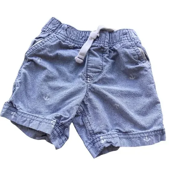 Carter's Boys Shorts Size 3T Chambray Blue Elastic Waist Anchors Nautical‎ Print