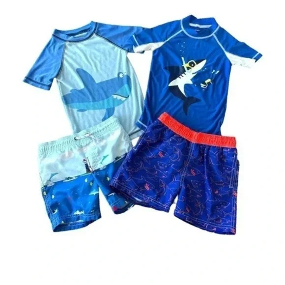 Carter’s 2 sets of swimsuits shake themed size 3yo blue orange preloved