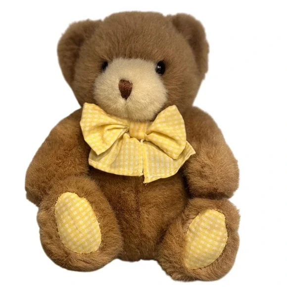 Carter's Prestige Teddy Bear Yellow Gingham‎ Rattle 1990s Vintage