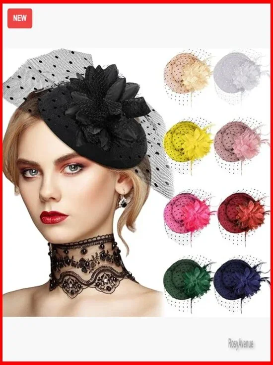 9 Piece Vintage Fascinator Hat Set with Feathers & Flowers, One Size