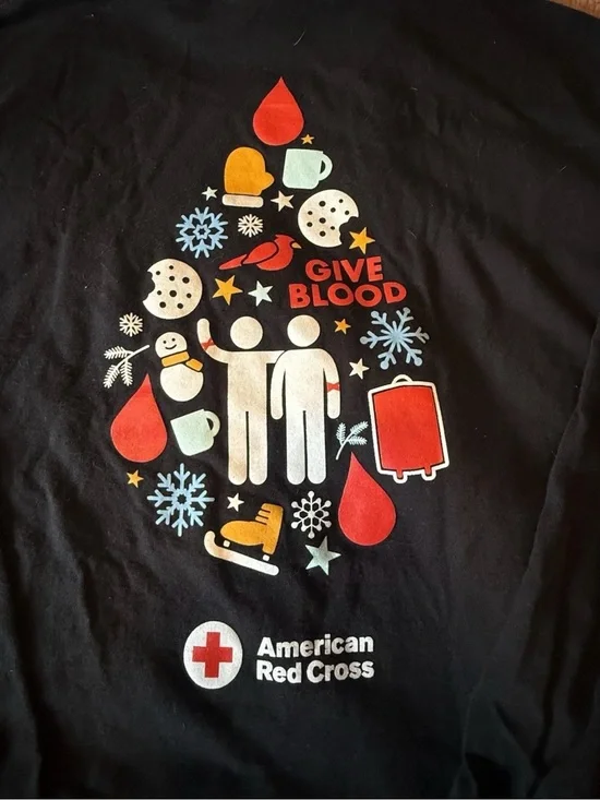 American Red Cross Men Large Give Blood Christmas Black Red