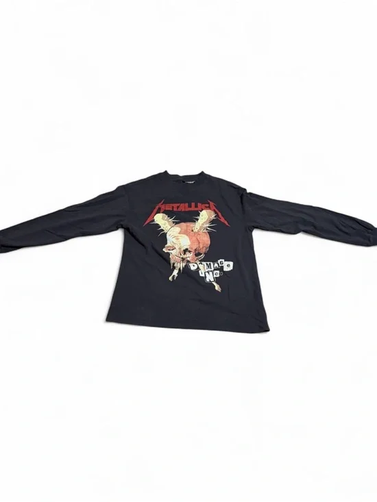 H&M Black Long Sleeve Graphic Tee with Red and Cream Print