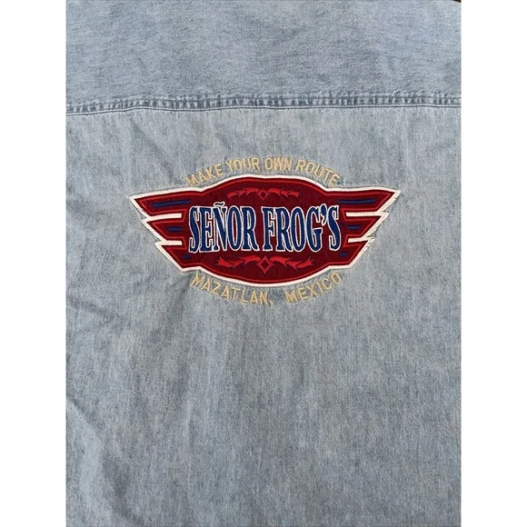 Official‎ Wear Mens Shirt Denim Blue Senor Frogs Mazatlan Mexico L