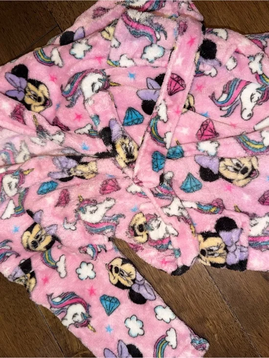 Toddler girl Pink Unicorn Plush Robe with Rainbow Accents