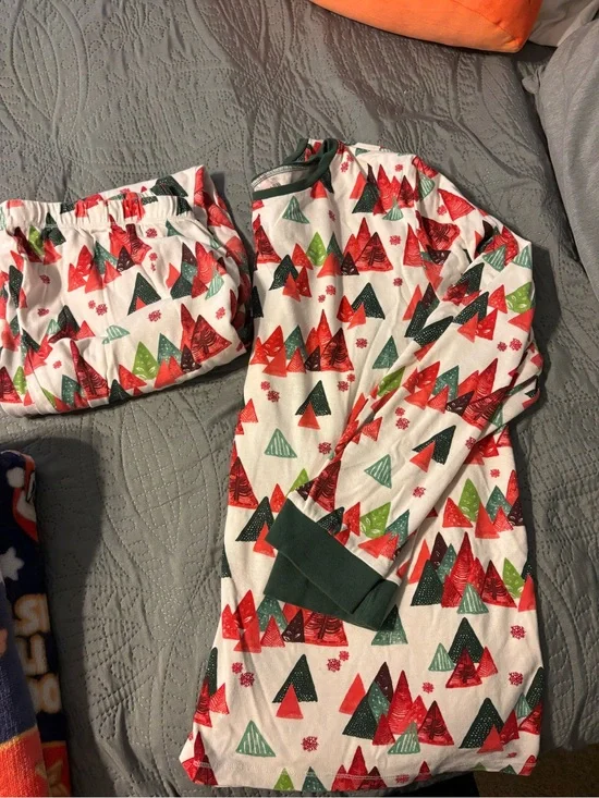 Burt's Bees Baby White Holiday Tree Print Pajama Set - Red Green Teal