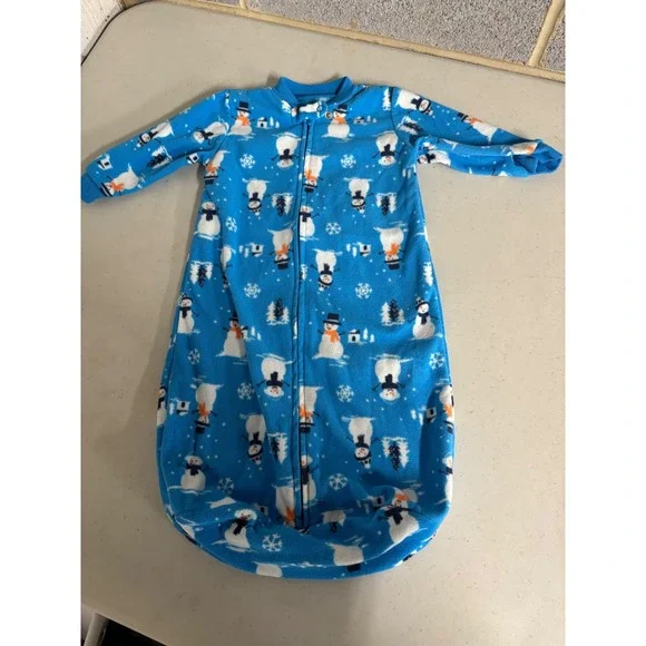 Carters Baby‎ Sleep Sack Blue Snowman Fleece 0-9 Months