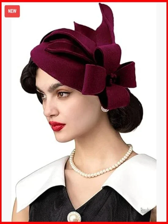 Vintage Wool Felt Cloche Fedora Hat Winter Church Wedding Derby