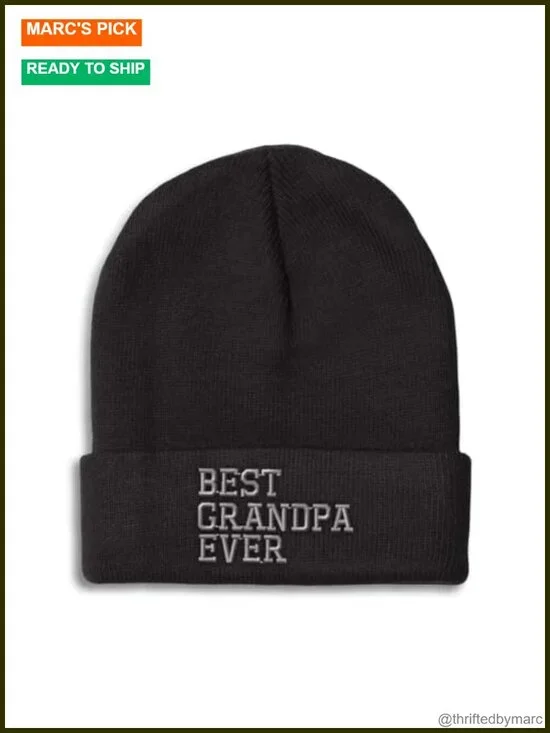 Best Grandpa Ever Embroidered Beanie Skull Cap Unisex Winter Hat One Size