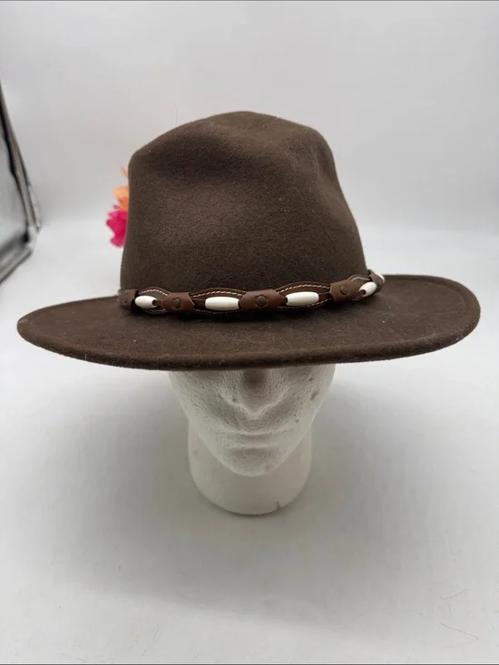 Henschel Hat Company Brown Felt Wide-Brim Hat with Bead Trim Size Large