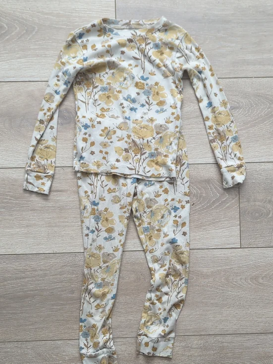 Little Planet Organic Cotton Kids Floral Long Sleeve Pajama Set - Cream & Yellow