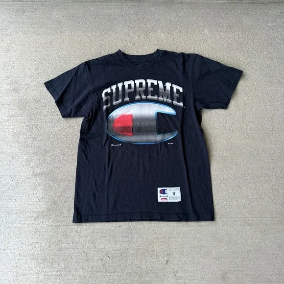 Supreme Champion Chrome Tee Black SS19 Mens Small‎ Graphic T-Shirt