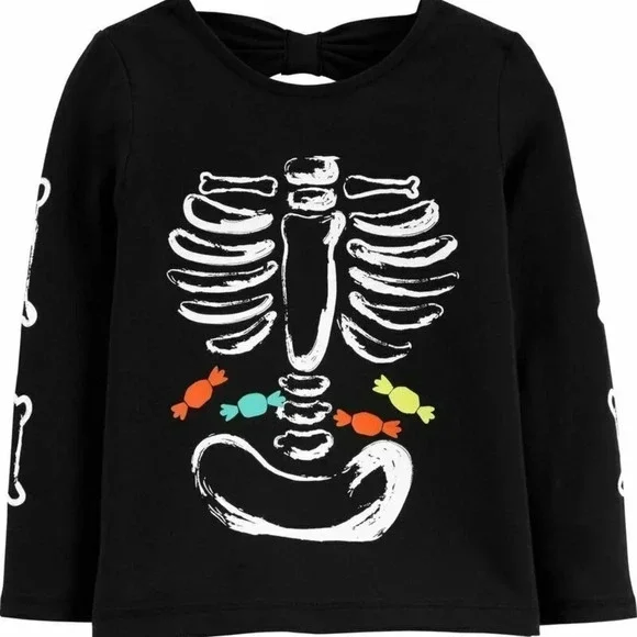 Carter's Shirt Halloween Baby Girl 3 6 9mth Glow-In-The-Dark Skeleton New‎