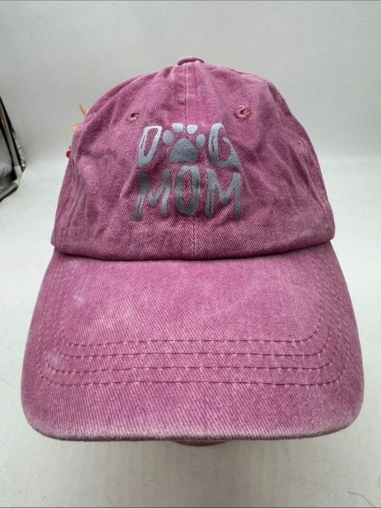 Dog Mom Pink Washed Baseball Cap