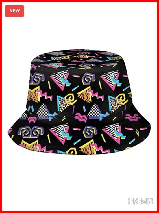 Retro 80s 90s Unisex Polyester Bucket Hat Packable Sun Hat