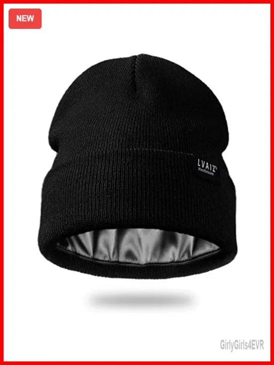 Satin Lined Winter Beanie Hat - Cotton Acrylic Knit, Slouchy Skull Cap for Women