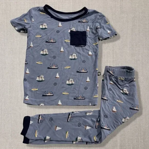 Kyte Baby Bamboo Pajama Set Boats Sailboats Blue 2T Toddler Two Piece