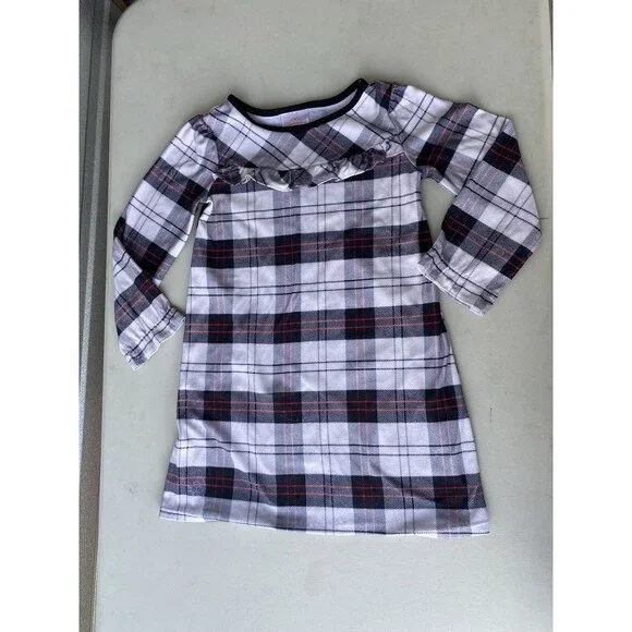 Wondershop Target Kids Size 5 Plaid Nightgown Black White Red Ruffle Sleepwear