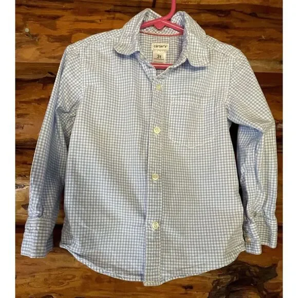 Carter's‎ Button Up Long Sleeve Blue & White Plaid Size 3T