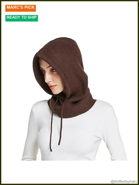Wool Blend Knit Balaclava Convertible Hat Scarf Beanie for Women Men