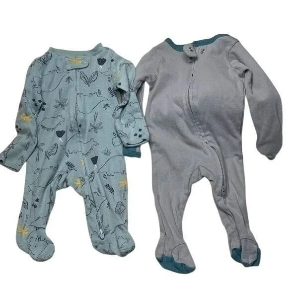 Carter's‎ Cloud Island Infant Sleepers Kids NB Blue Gray Dinosaur 2-Way Zip Set