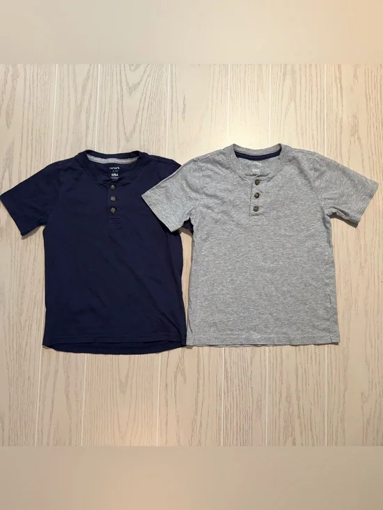 Carter’s Boys Henley Shirt Bundle Size 6/6A Blue Gray‎ Short Sleeve Tees
