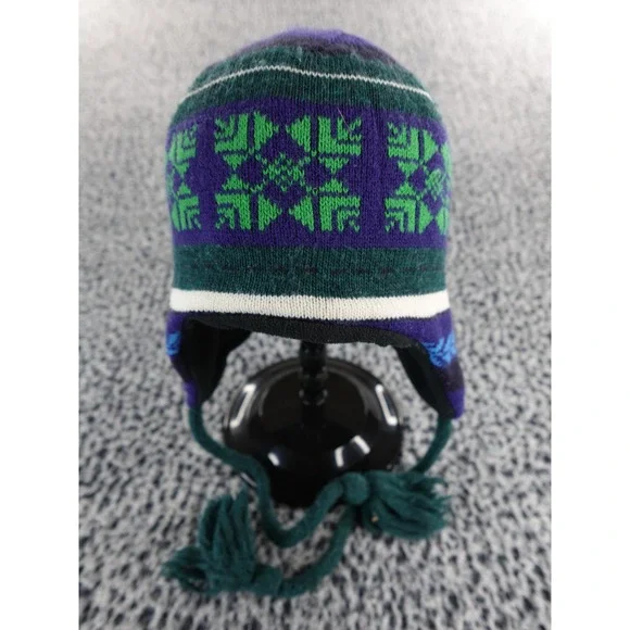 Columbia‎ Earflap Hat Beanie Knit Snowflakes Tassels Unisex One Size
