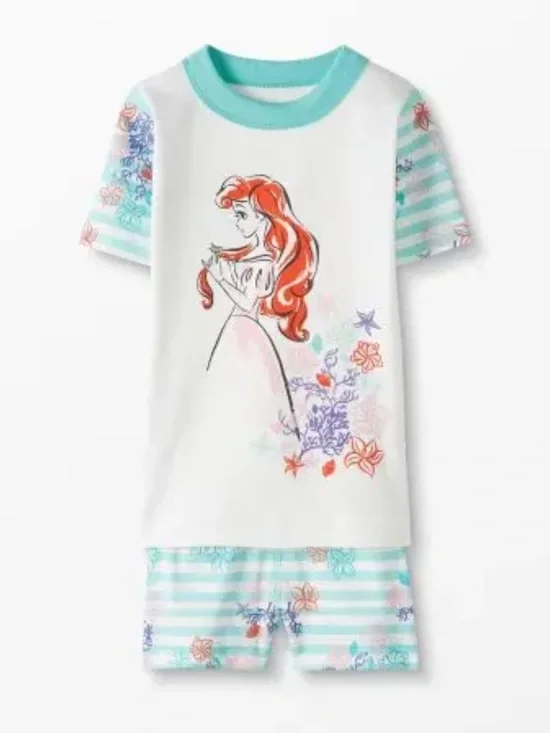 Hanna Andersson Little Mermaid Ariel Toddler Girl Shorts Pajama Set 4T