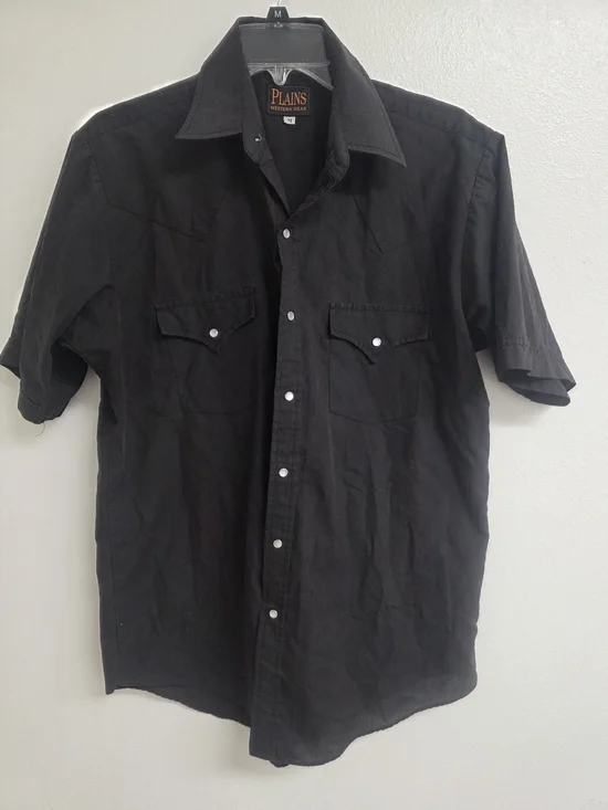 Plains Western Wear Men's Black Short-Sleeve Button-Down Shirt (0528)