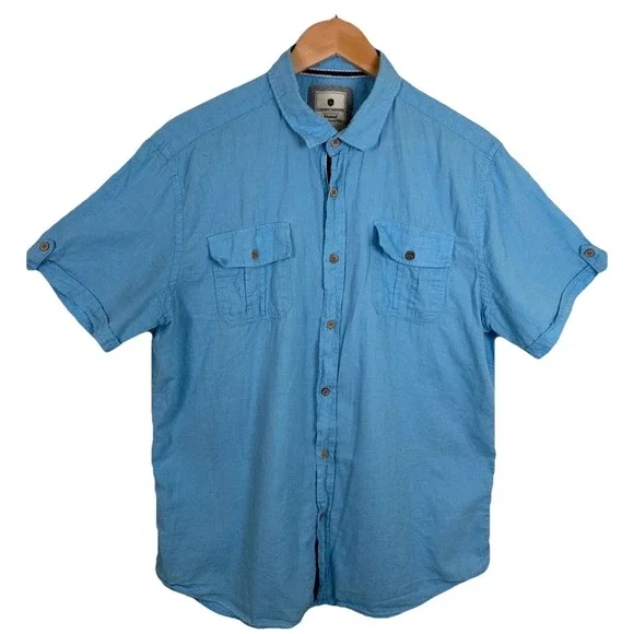 Limon Company Linen‎ Shirt Roll Tab Short Sleeve Casual Blue - Measures Large