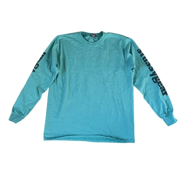🔥 Stussy Long Sleeve Turquoise Blue Logo Skate Graphic Tee T Shirt • Men Size L