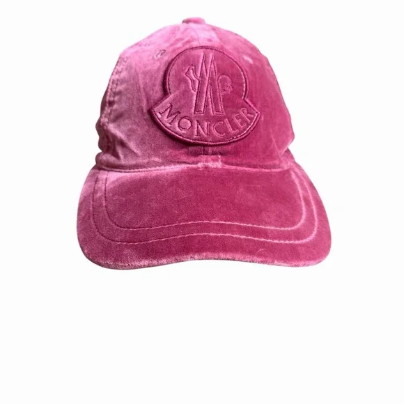MONCLER Pink LOGO Patch VELVET BASEBALL CAP Hat One Size Adjustable