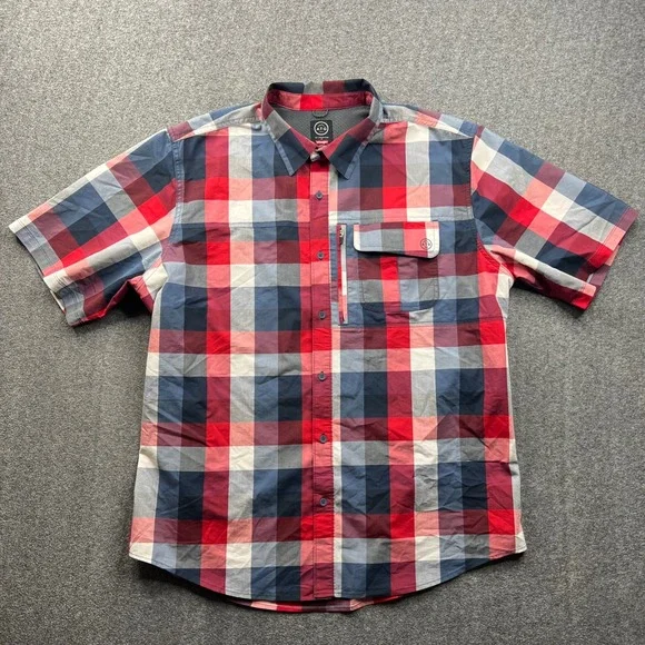 Wrangler ATG Shirt Mens XL Red Blue Plaid‎ Short Sleeve All Terrain Gear Outdoor