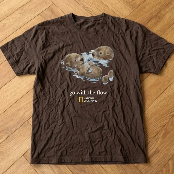 Gildan Brown National Geographic 'Go With The Flow' Otter Graphic Tee